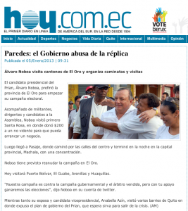 Diario HOY -Paredes - El Gobierno abusa de la réplica - Álvaro Noboa visita cantones de El Oro y organiza caminatas y visitas